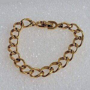 Vintage Monet Gold-Tone Curb Chain Bracelet 6.5 Inch Fold Over Clasp